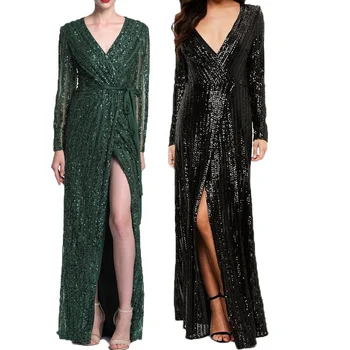 long sleeve sequin evening dress
