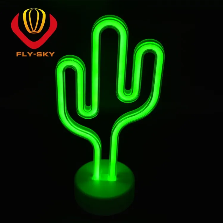 LED Cactus Neon Lights Night Lights with Pedestal Room Decor Battery/USB Operation Cactus Lamps