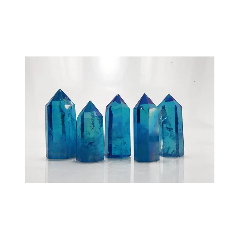 wholesale electroplating natural charming rare polished blue quartz crystal point for sale