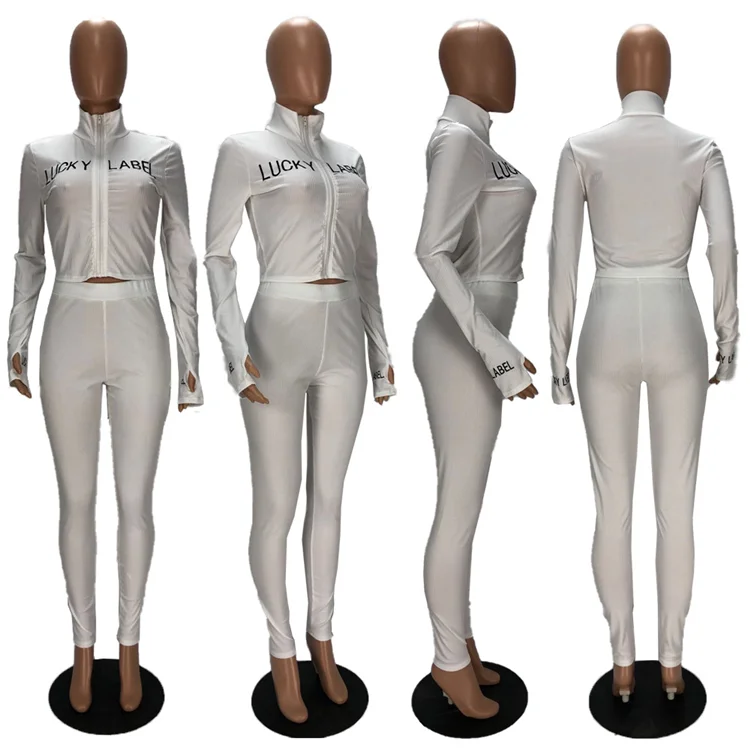 New Fashion Ladies 2 Pcs Long Sleeve Letter Print Jogging Outfit Bodycon Plus Size Autumn Women Two Piece Set