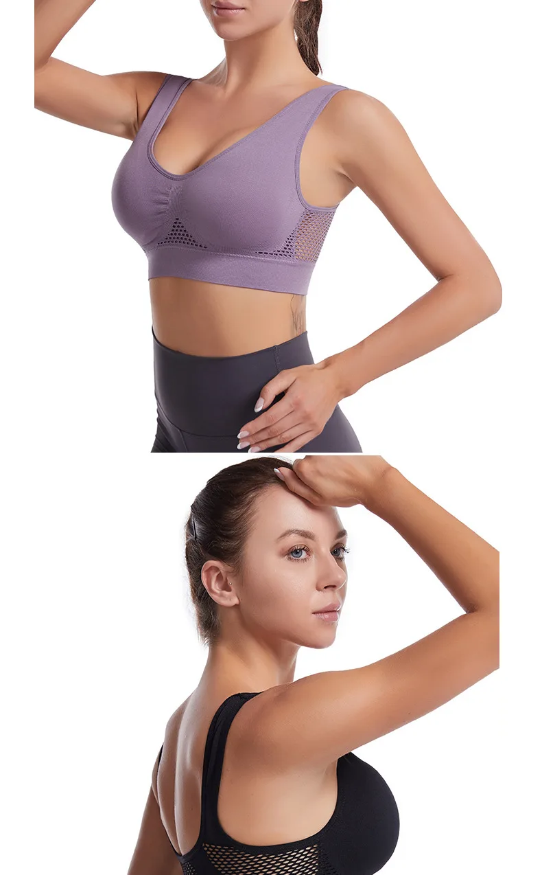 Women's Sports Bra Vest Large Size Yoga Sports Underwear Breathable Hollow Mesh Wire-Free Support Solid Pattern Summer-Thin