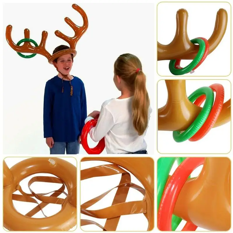 Christmas Toss Game Set with 2 Reindeer Antler Hats