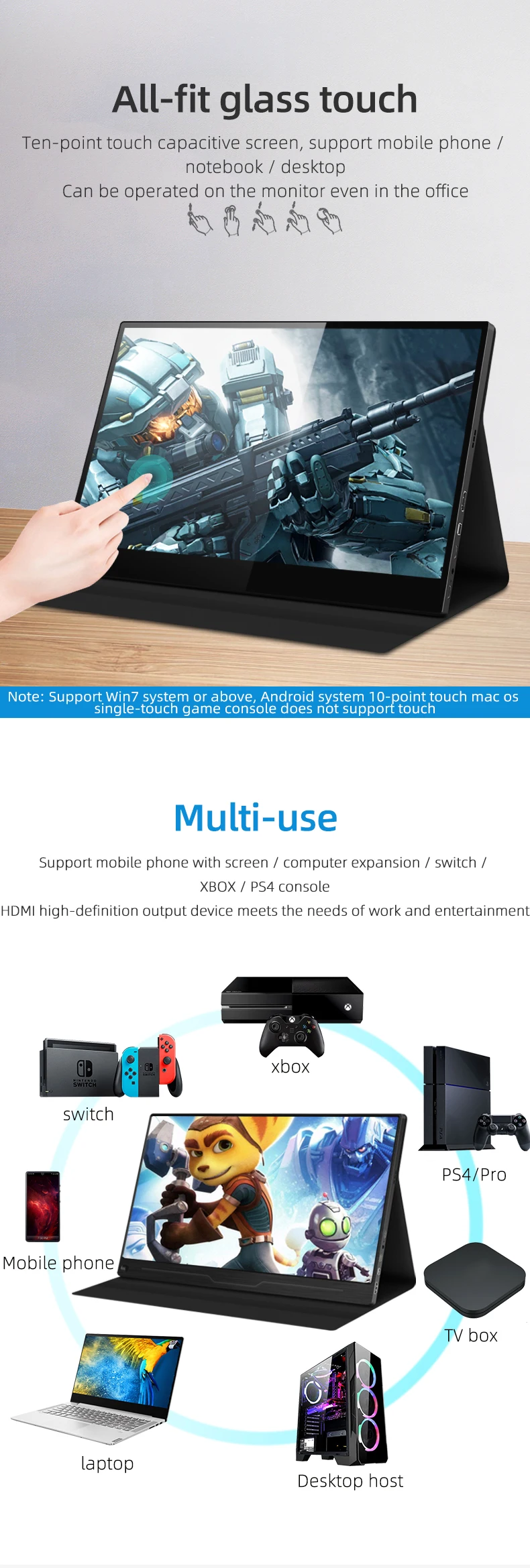 4K Monitor Gaming 13.3 inch IPS Portable PC Display with DP Port by Intehill