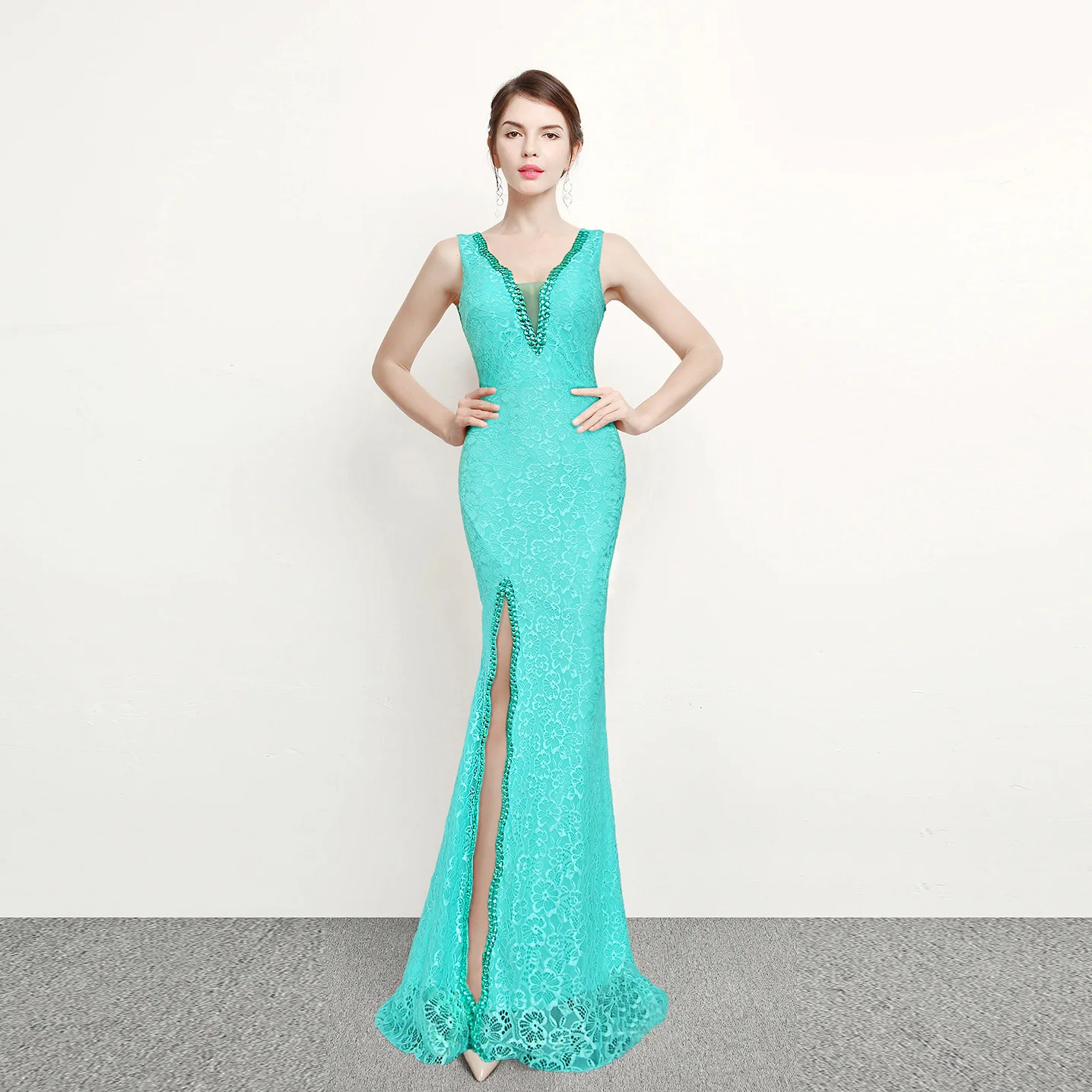 Hot Selling New Slim Long Lace Printed Banquet Dress Solid Color Wedding  Banquet Guest Dress Bridesmaid Evening Dress - Buy Party Evening  Dresses,Green Dress Evening,Evening Long Dress Product on 