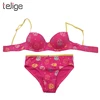 2018 new arrival cotton cut print padded teens bra and panties set