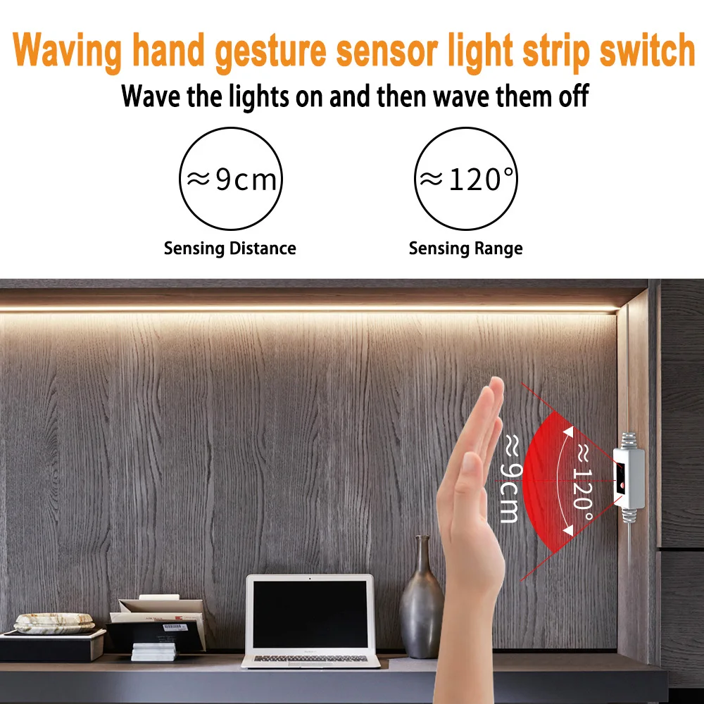 USB SMD2835 Waterproof Hand Sweep Wave Sensor Smart Light Strip Hand Scanning Motion Sensor Kitchen Closet Cabinet Bed Light
