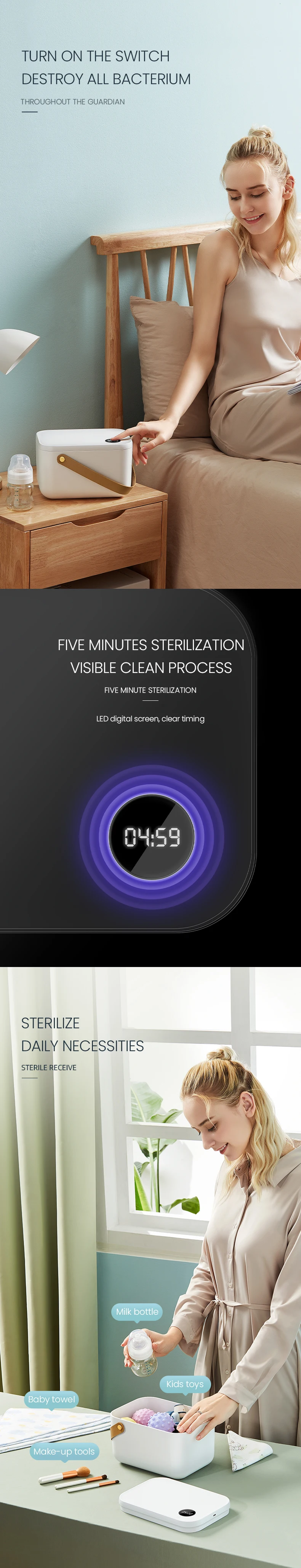 Rechargeable USB 99.9% Kill Bacterium Sanitizer Box Portable UV Sterilizer Box Clothing Sterilizer UV Sterilizer Box
