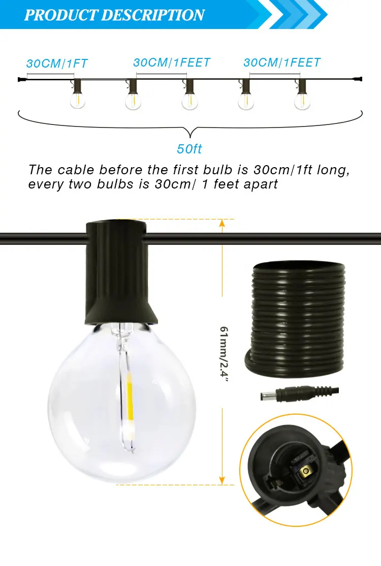 Brimax G40 Outdoor Garden String Lights 50ft Garden Patio Led String Light Outdoor