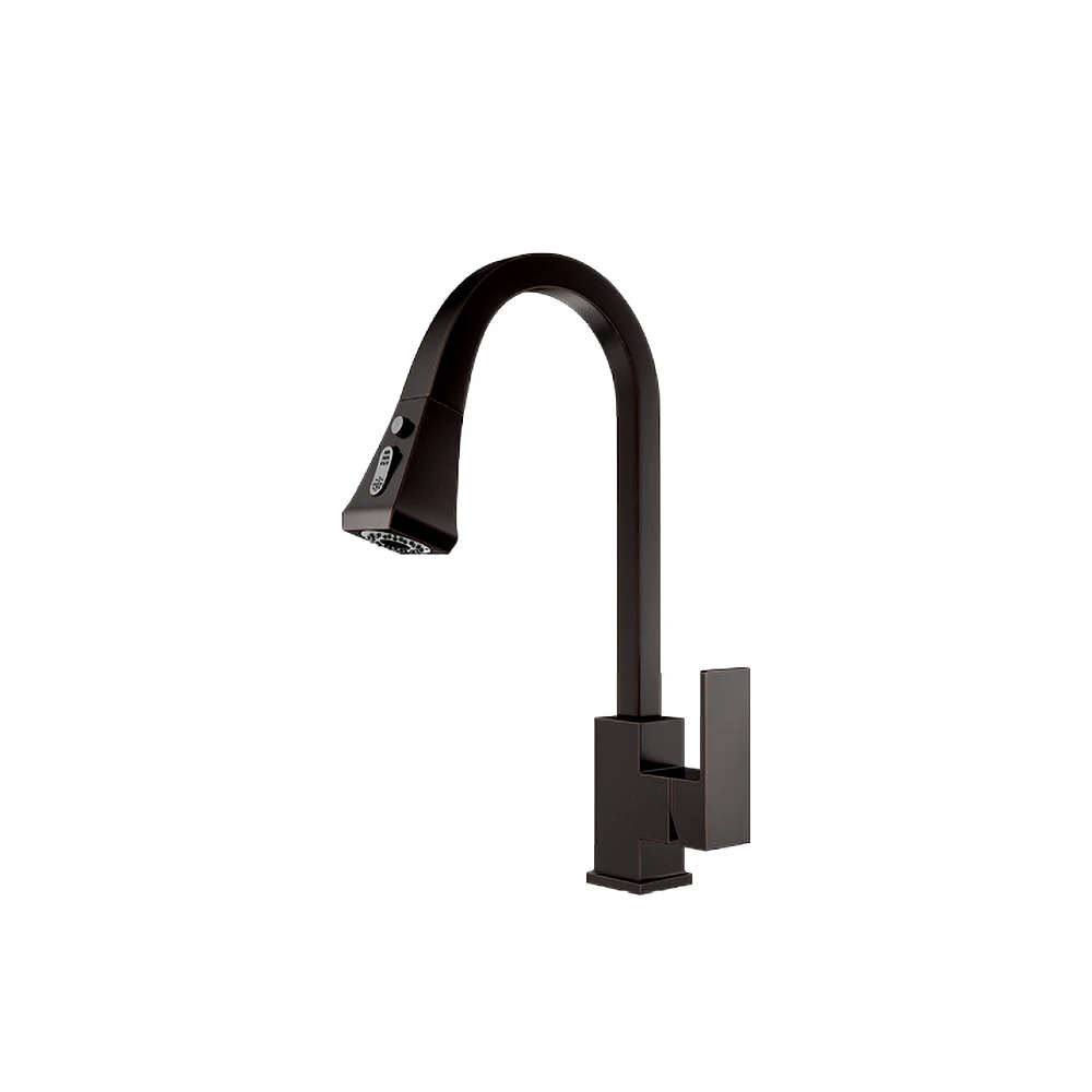 TapHome Matt Black Coating Brass Single Handle Pull Out Kitchen Mixer