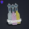 Custom Bottle shape silver stained glass etch metal luminous pins water droplets bubble design transparent lapel pin with card