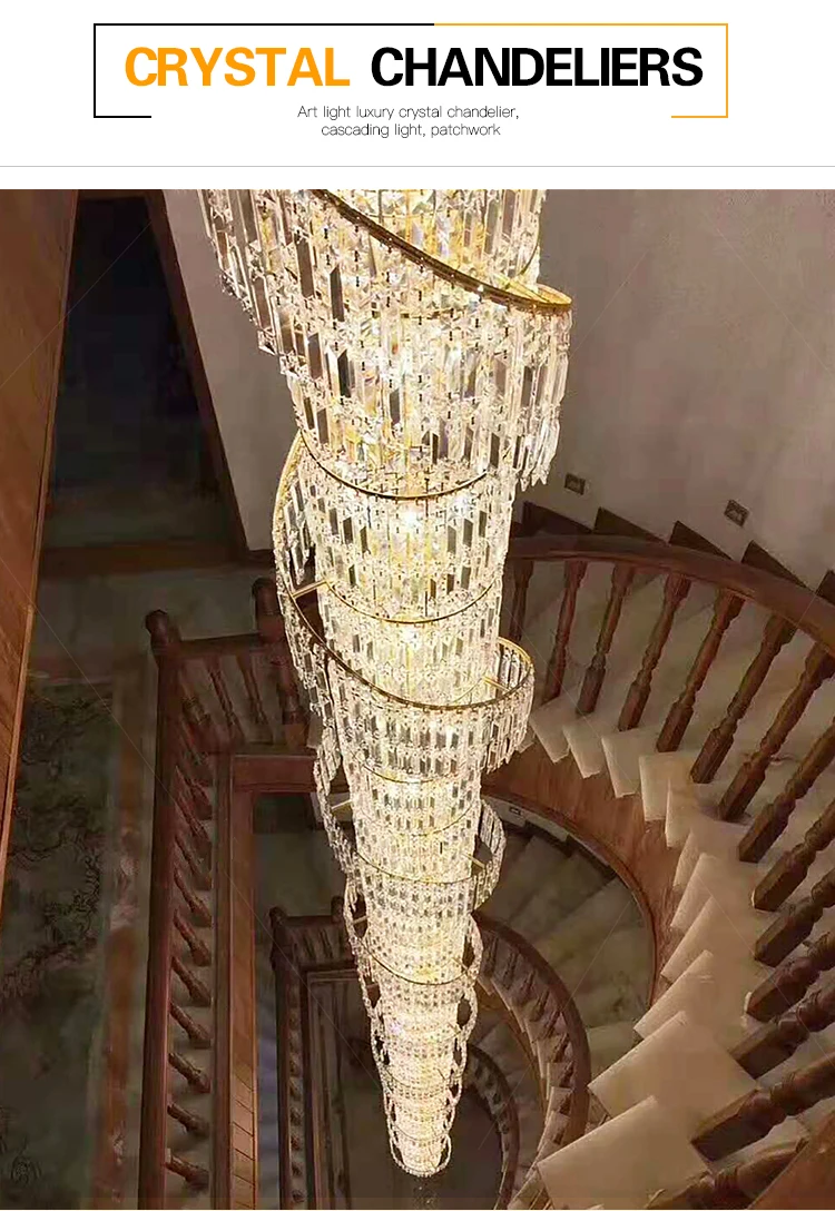 New Design Living Room Crystal Lights Villa Lobby modern staircase chandelier(WH-NC-86)