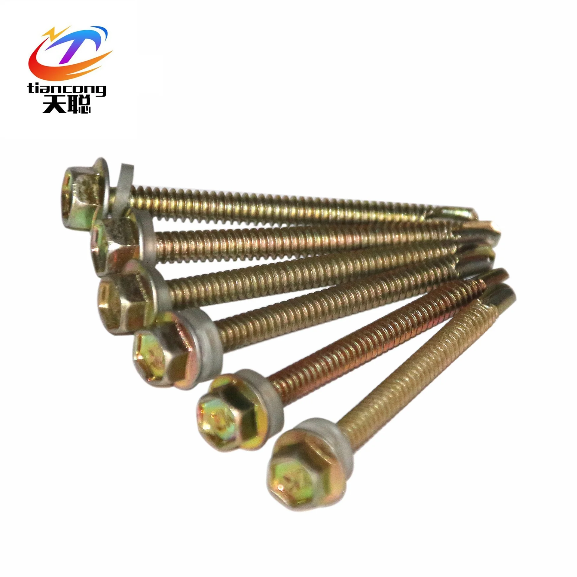 Yellow Color Zinc Plated Surface Self Drilling Screws With Hex Flange