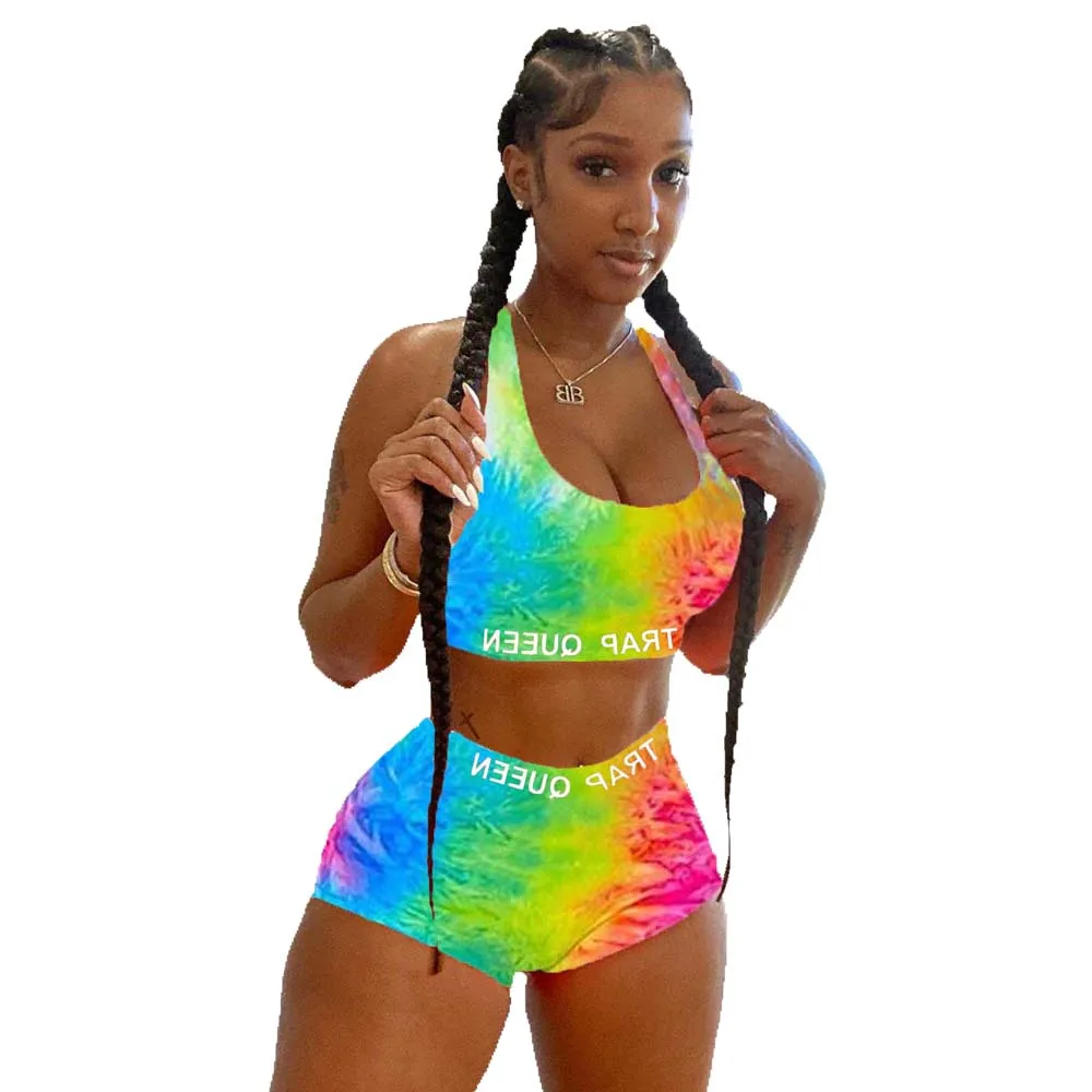 -CQ015 Wholesale Hot Selling Tie Dye Printed Women Two Pieces Swimwear Sexy Sportswear