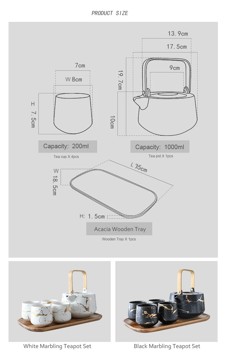 White and Black Marble Tea Service Set Ceramic Large Tea Pot (40 OZ).jpg