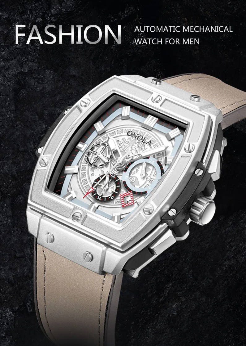CHARM Stainless Steel ALLOY Auto Date Leather Power Reserve
