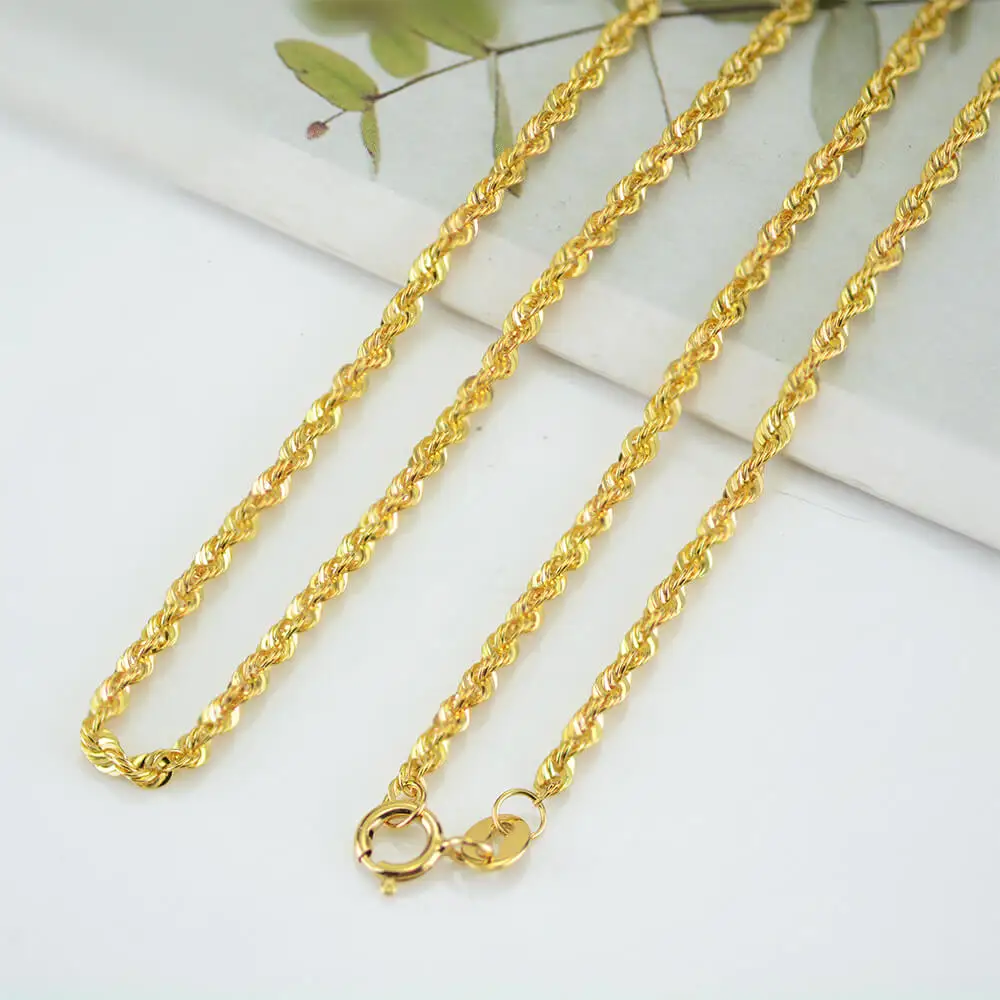 9k Real Gold Plated Rope Chain 2mm Men Chain Necklace Women Chains 16 ...