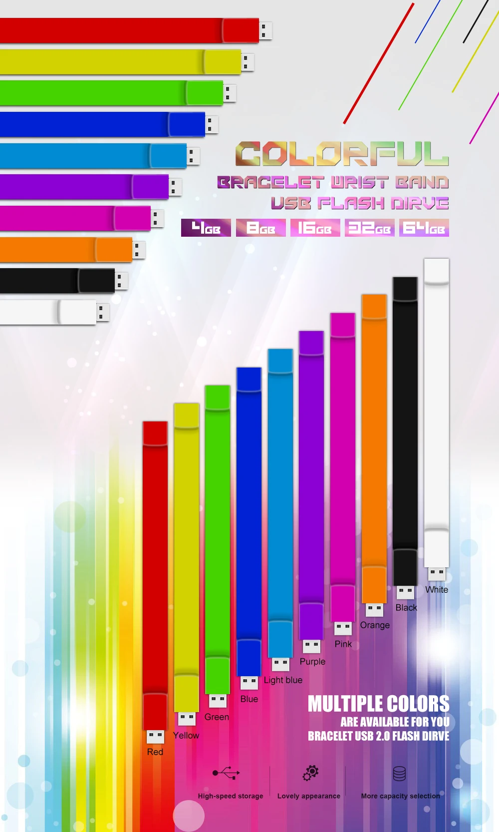 Customization logo printing OEM Wristband usb flash drive 128GB bracelet pendrive USB2.0 - ANKUX.COM