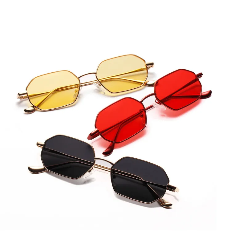 

2021 High Quality Design Shades Brand Designer Eyeglass Small Hexagonal Metal Frame Sunglasses