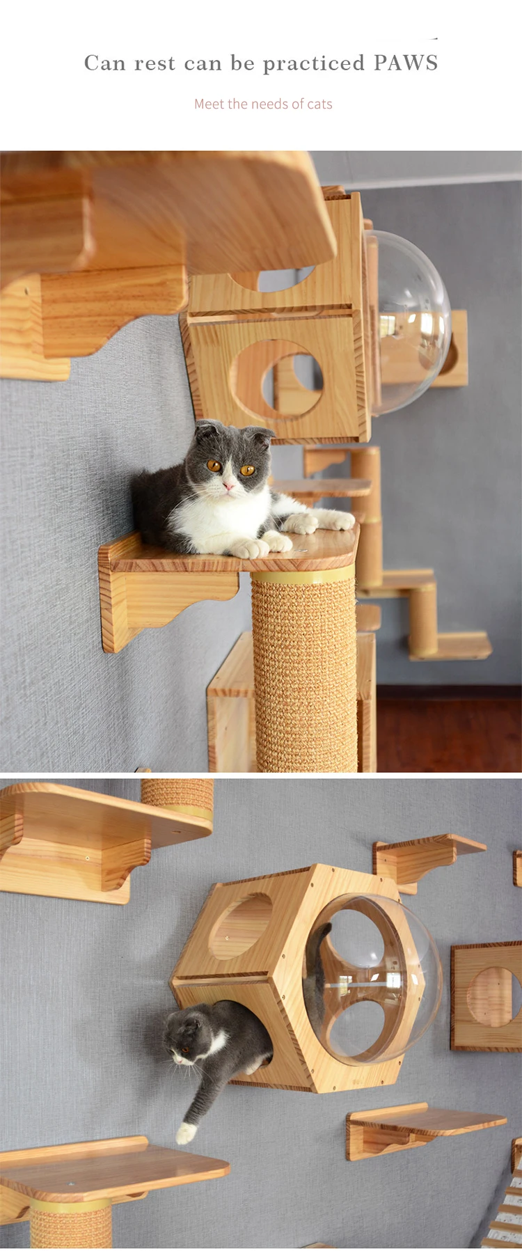 Luxury Big Wood Sisal Cat Wall Tree Scratcher Box Toy Buy Cat