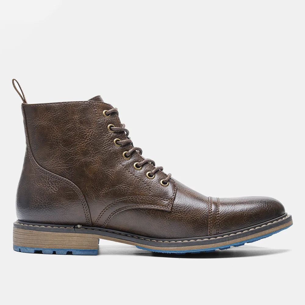 高品质男式马丁靴圆头单靴系带新工作鞋跨境外贸