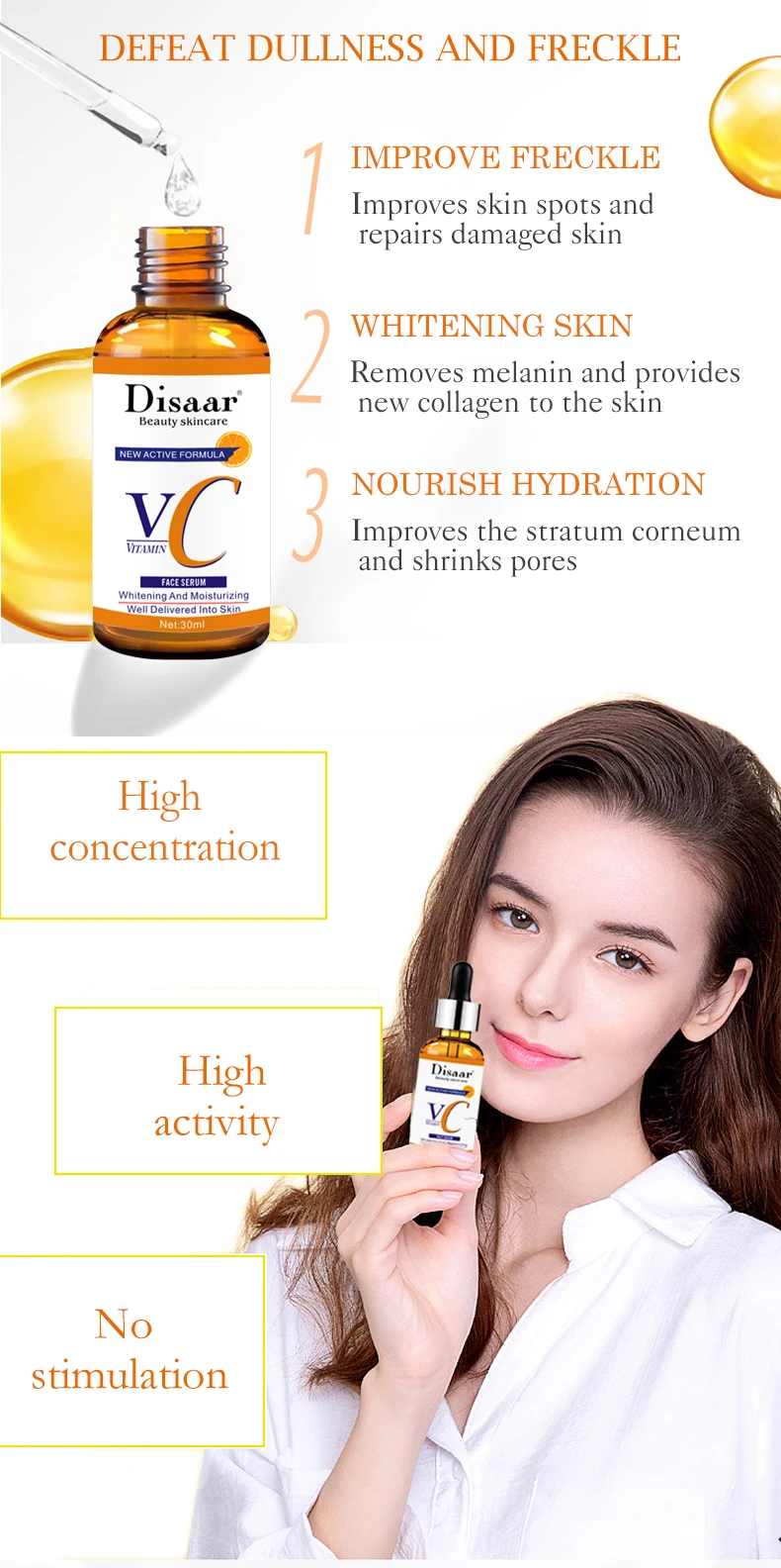 Disaar Improve Skin Whitening Vitamin C Facial Hyaluronic Acid Serum For Face