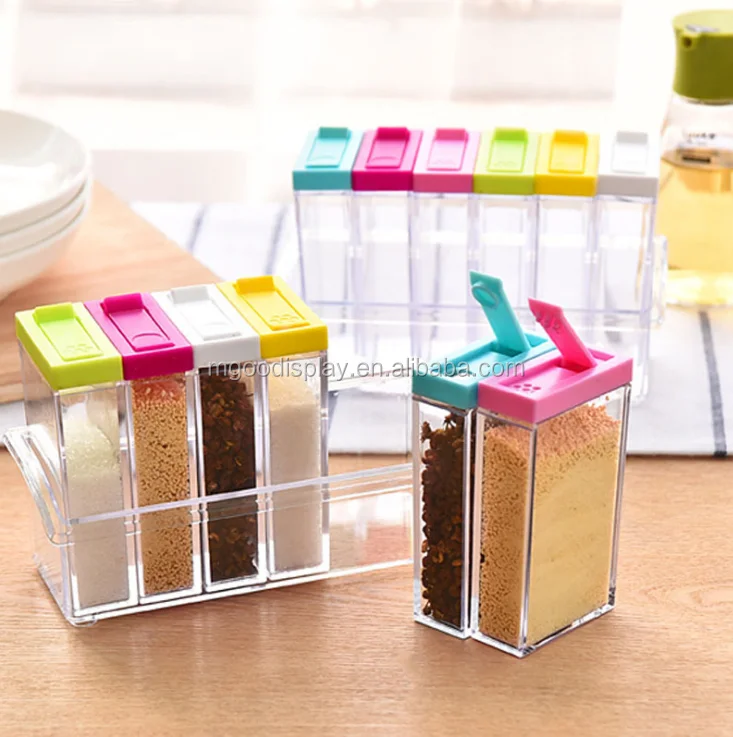 6pcs/set Seasoning Storage Box Spice Jar Storage Bottle Acrylic Transparent Salt Condiment Cruet