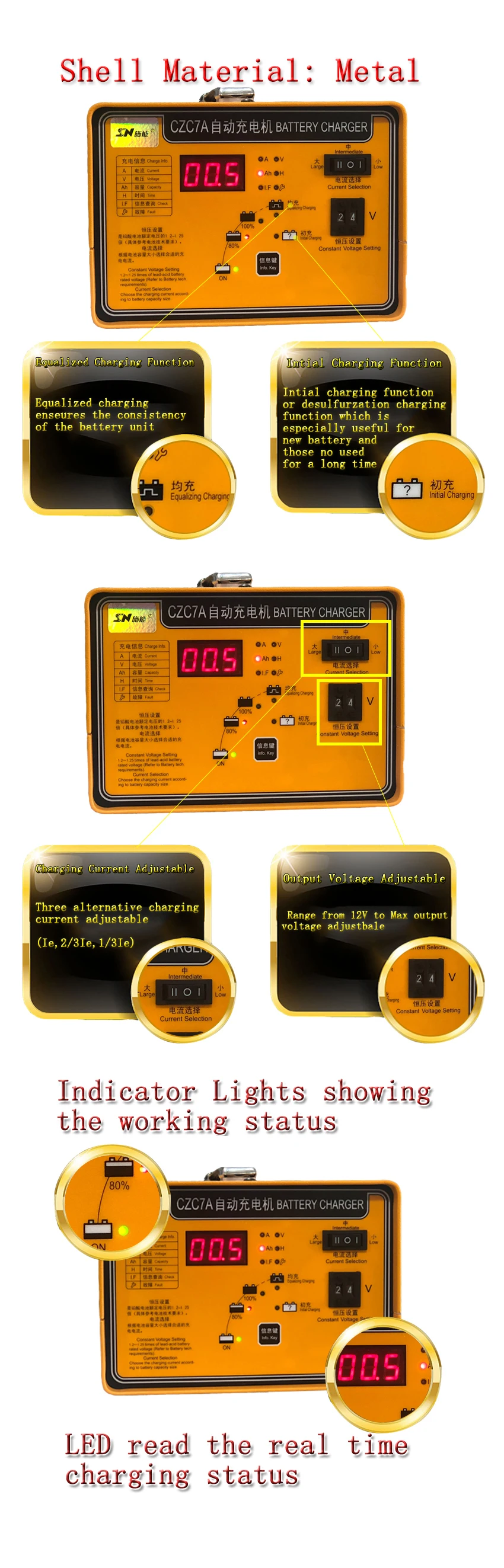 Shineng CZC7A 24 volt 50 amp auto battery charger for rechargeable batteries