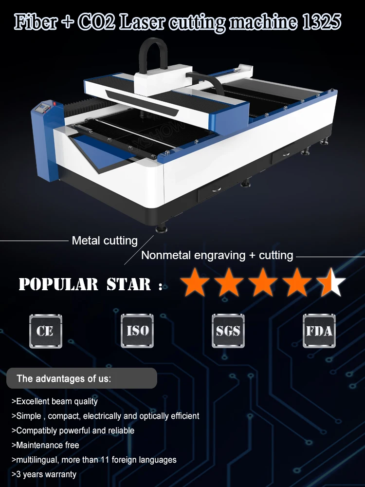 Widely Used Metal Nonmetal Mixed Co2 laser CNC Cutting Machine for Glass Paper Plywood Stainless Steel Cutter