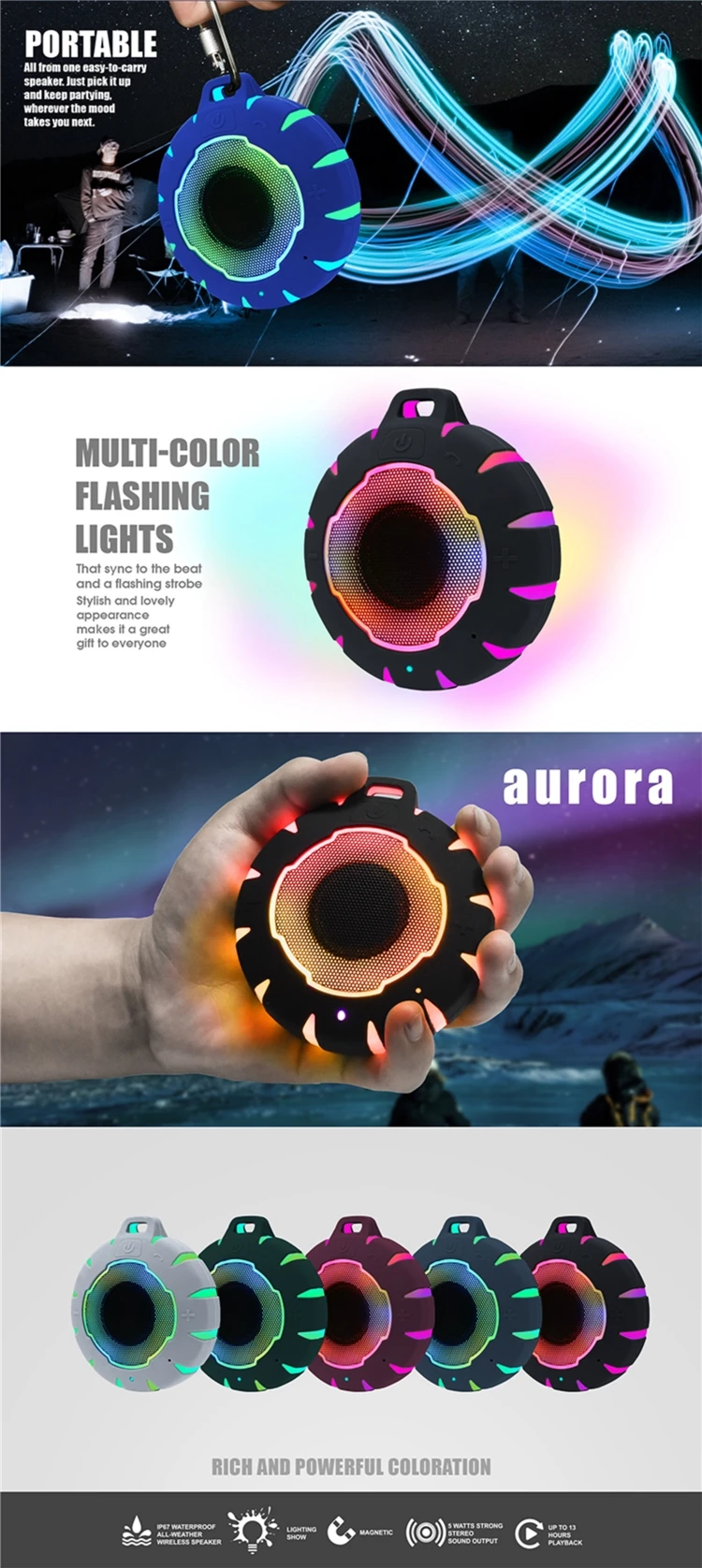 Hot Selling Handsfree Microphone Mobile Home Outdoor Waterproof Shower LED Wireless Mini Portable Speaker - ANKUX.COM