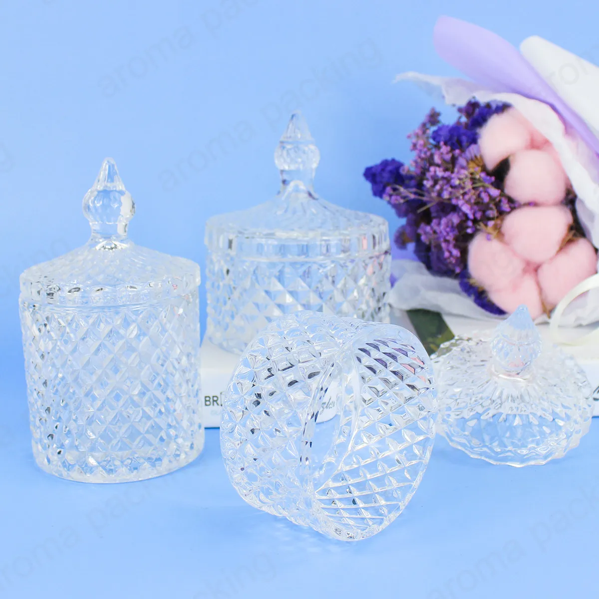 Wedding Decor Crystal Diamond Antique Candy Glass Jar With Dome Lid