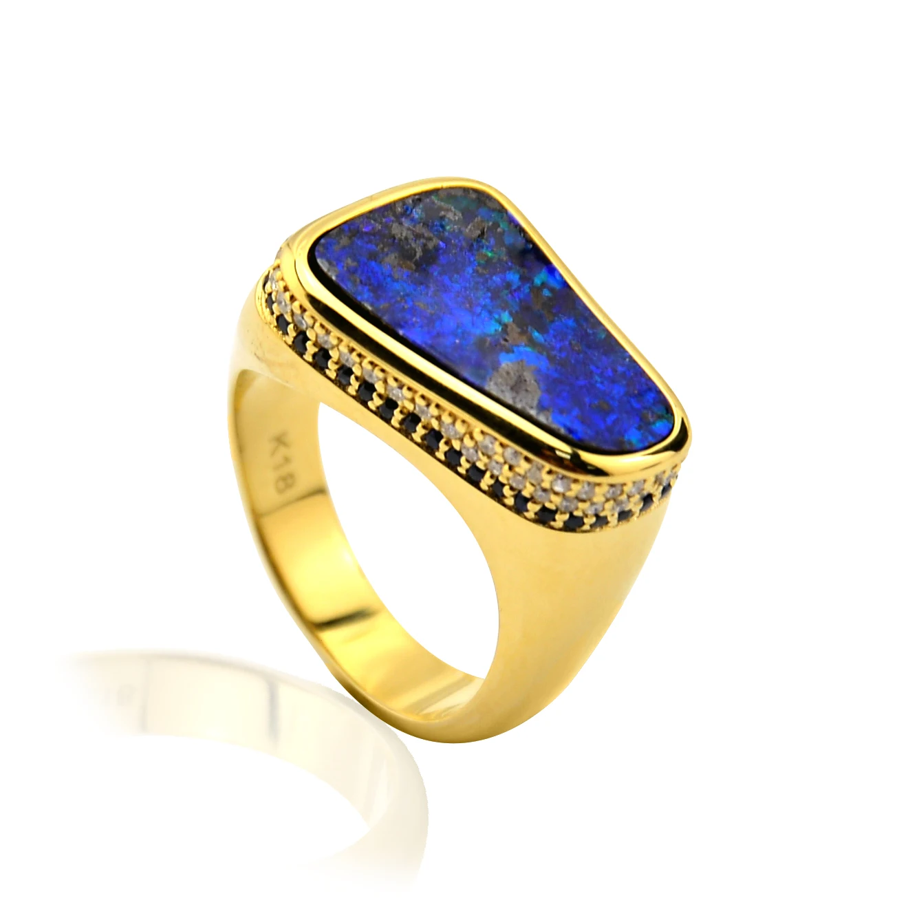 Custom 18K Gold Diamond Set Natural Opal Rings