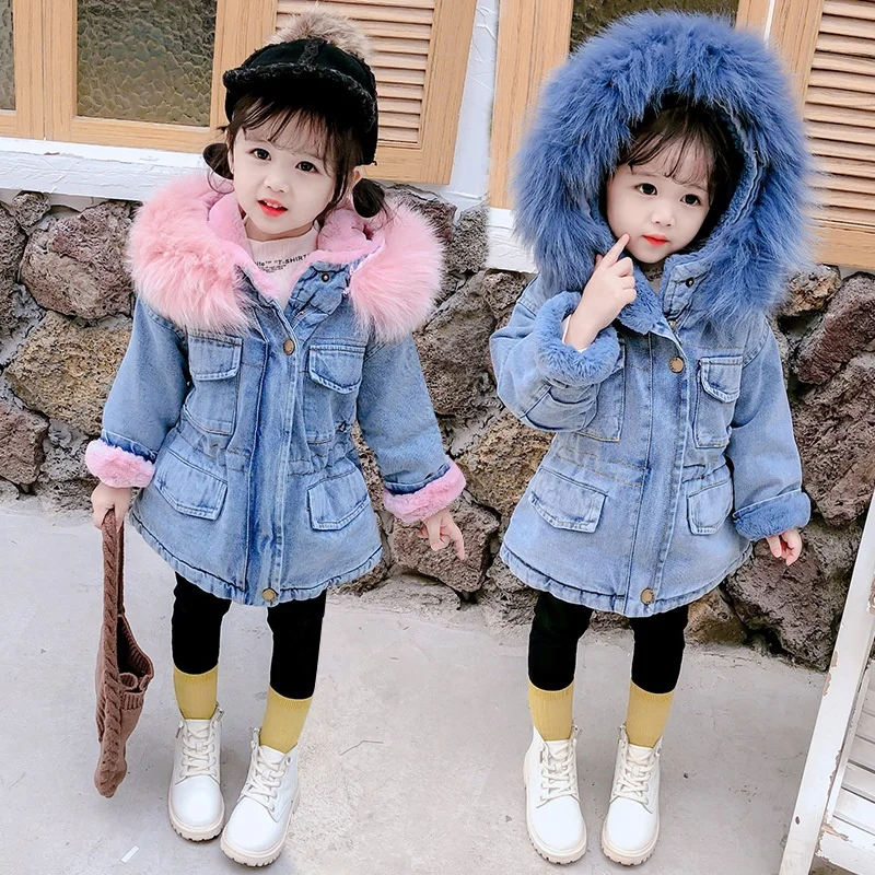 Baby Girls Winter Jackets Plus Velvet Thicken Warm Toddler Cowboy Outerwear For Infant Girl 2 6 Y Denim Coat