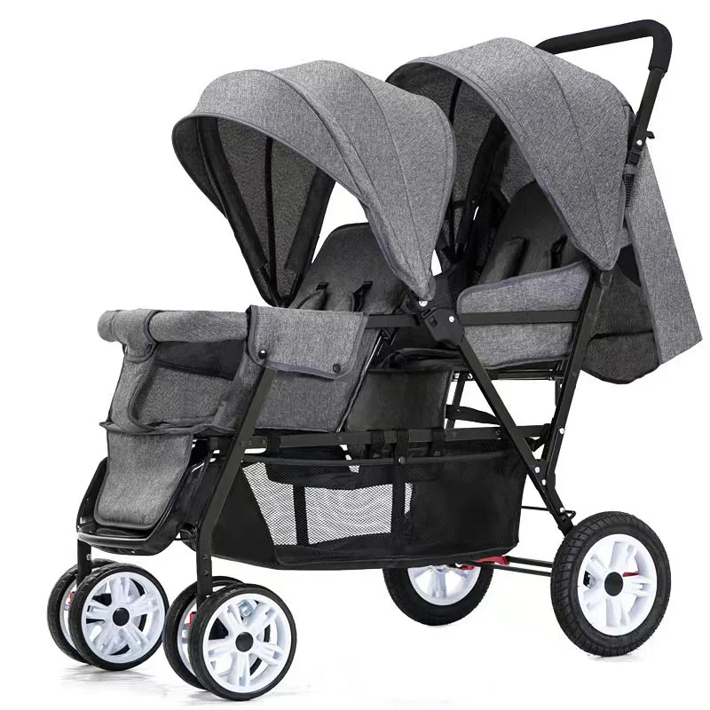 latest design four-season general portable one-click folding twin baby stroller with four rubber wheels for 0-3 years old  kids