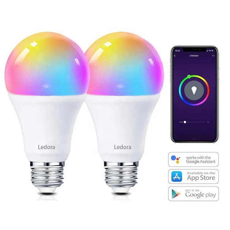 2-pack Smart Bulb E27 Led Color changing Bulbs RGB Multi Color Wifi Smart Bulb works with Amazon Alexa