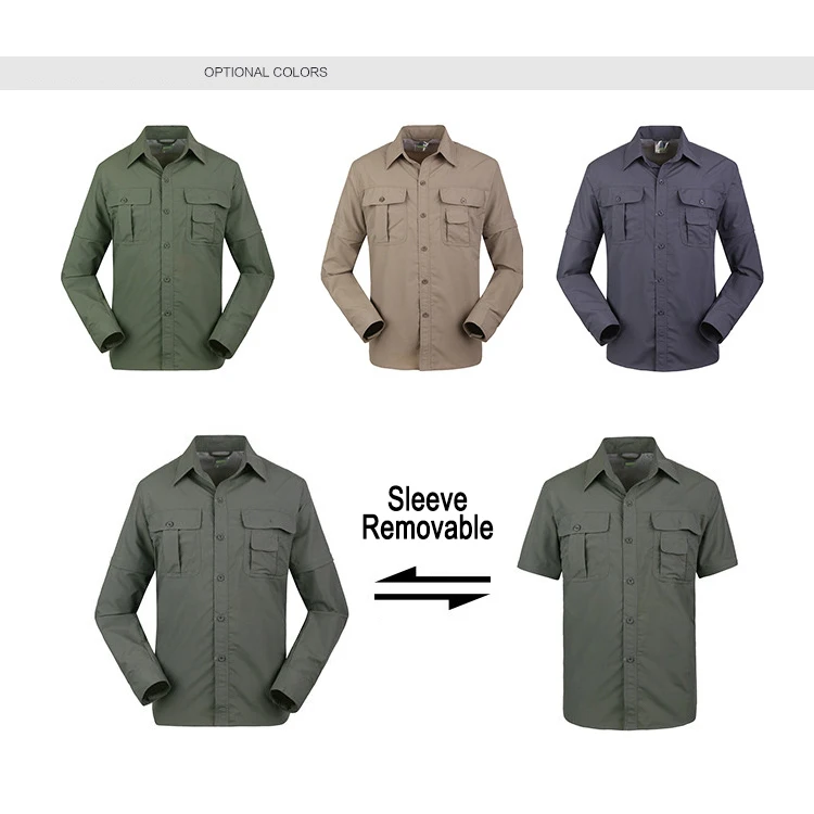 Bărbați cămașă tactică cu uscare rapidă, cămașă uniformă, mânecă lungă detașabilă, pentru drumeții, alpinism, vânătoare, cămașă cu mânecă detașabilă188_voghion.com