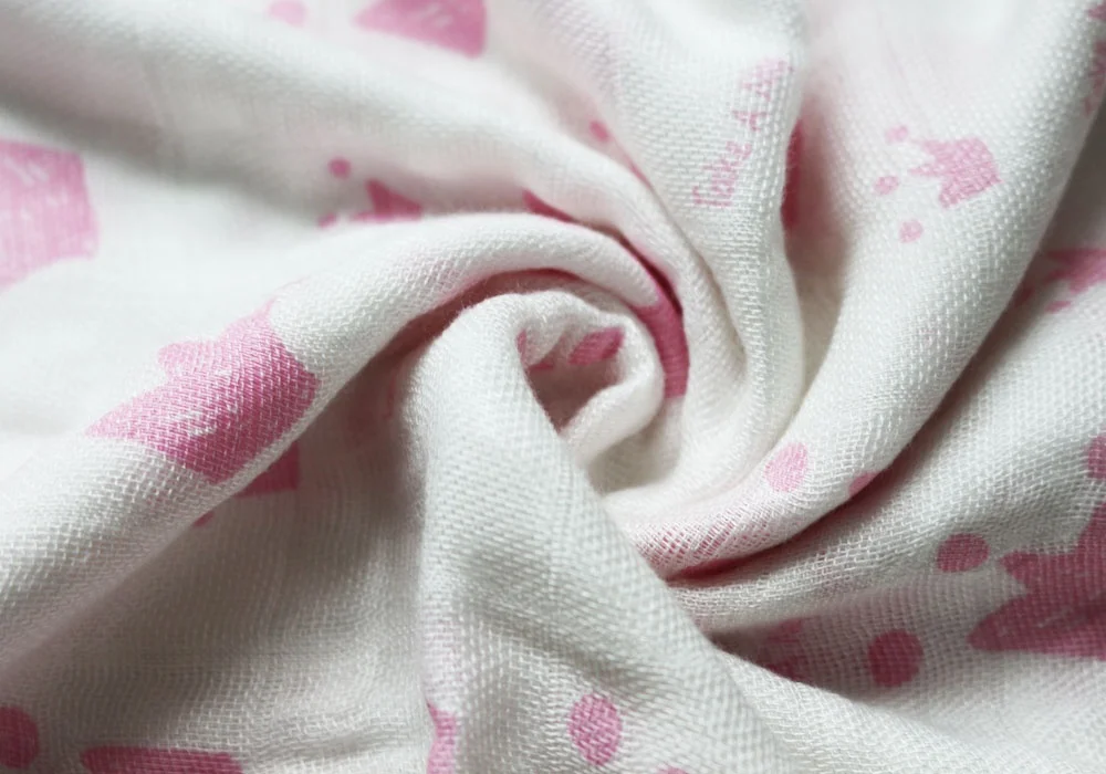 Pink Crown Cotton Muslin Baby Blanket Cotton Printed Fabric Double