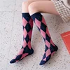 Wholesale British Style Diamond Shape Over The Calf Women Socks Fashion Long Tube Ladies Socks