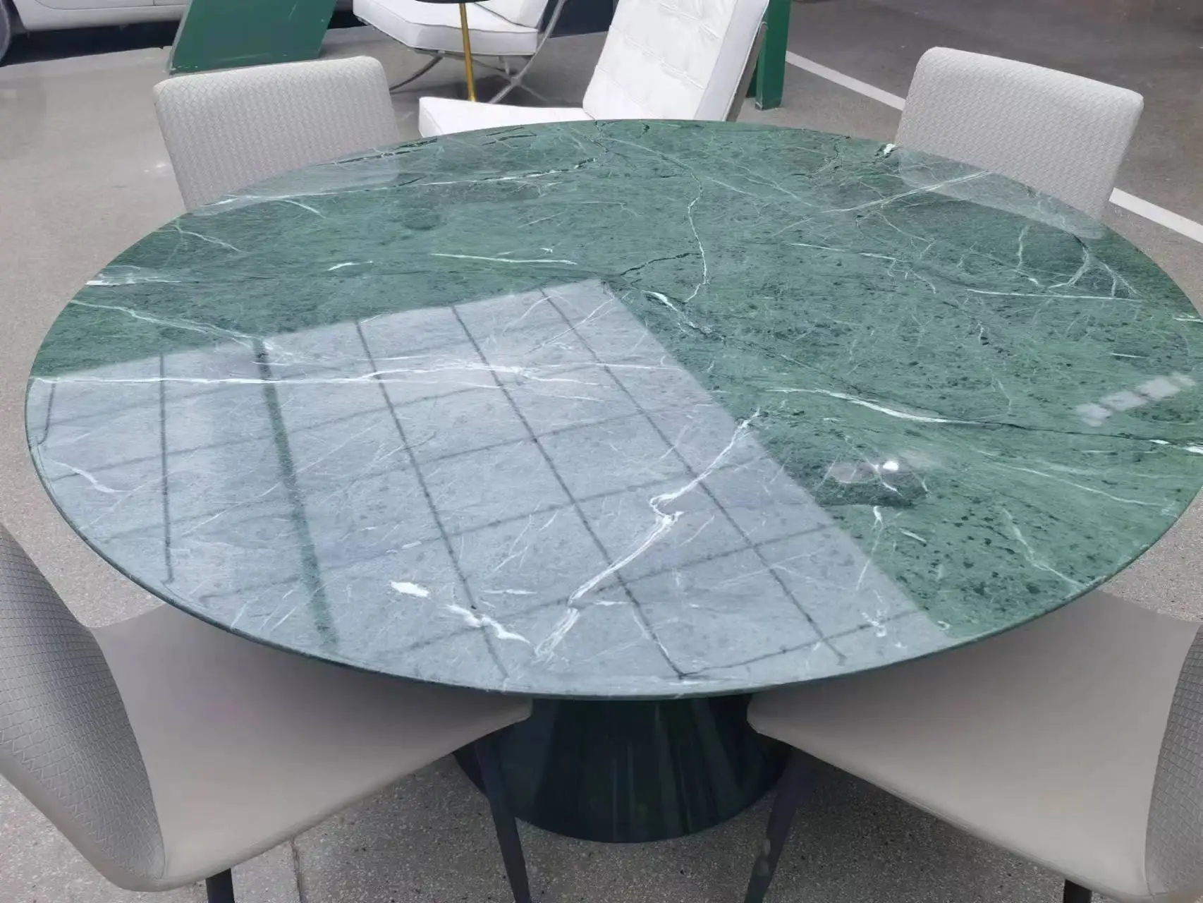 1350mm Diameter Green Marble Dining Table Living Room Slim Design