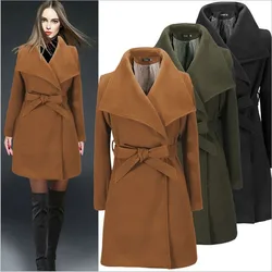 2020New Fashion Women Woolen Belt Coat Jacket Female Autumn And Winter Cloak Coats