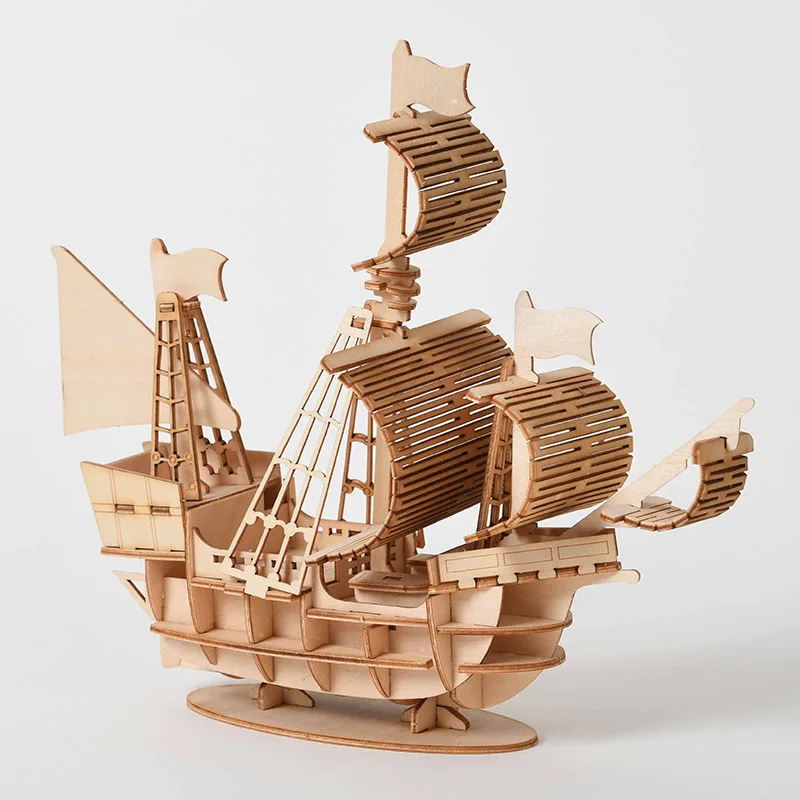 laser cutting diy sailing ship toys 3d wooden pu