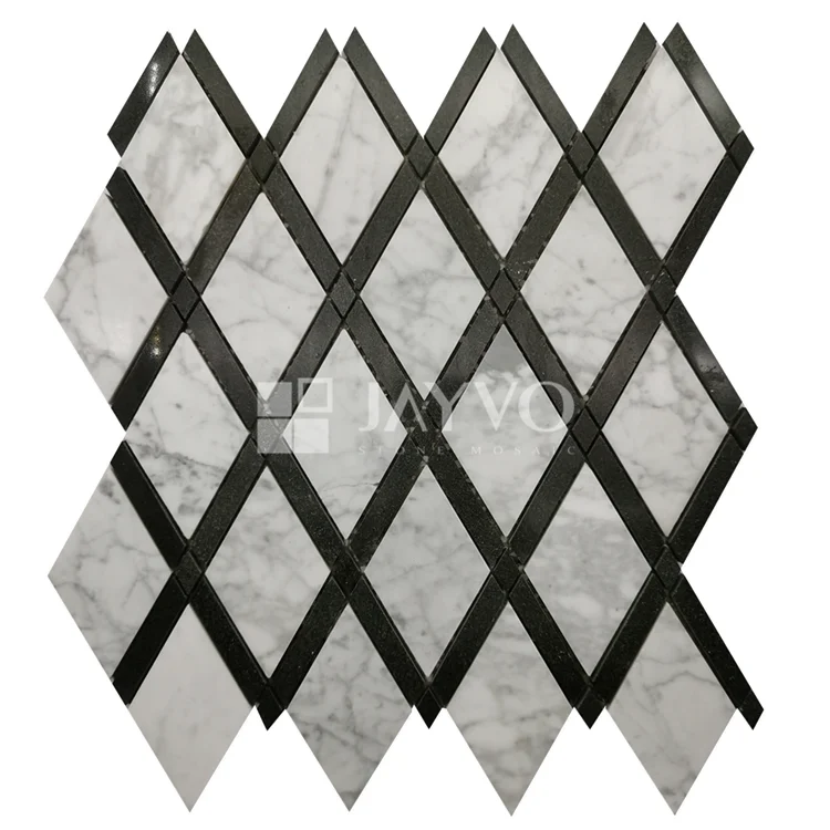China Art Design Marble Mosaic Polish Black and White Diamond Natural Stone Mosaic Wood Flooring Mosaic