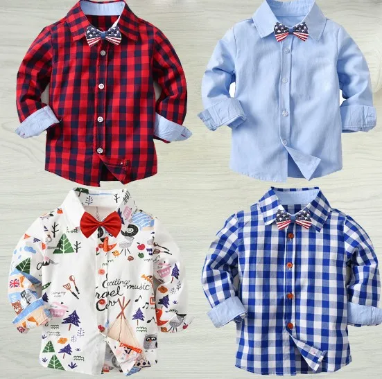 
European Style Cotton Material Kid Boy Shirt for 1-7 Years Children Spring Autumn Top Clothings with Bow Design 