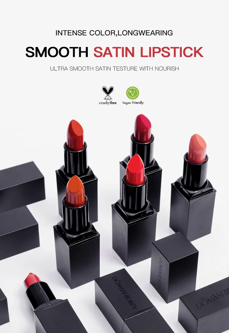 Domani Beauty 13 Colors Satin Pink Cosmetic Organic Red Vegan Custom Logo Nude Vendors Matte Private Label Lip Stick Lipstick
