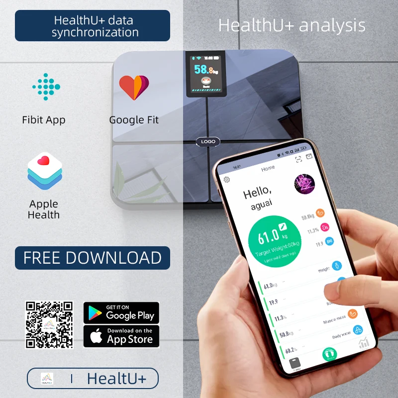 Va Screen Bathroom Body Measurement Scale With Wifi+bluetooth Smart