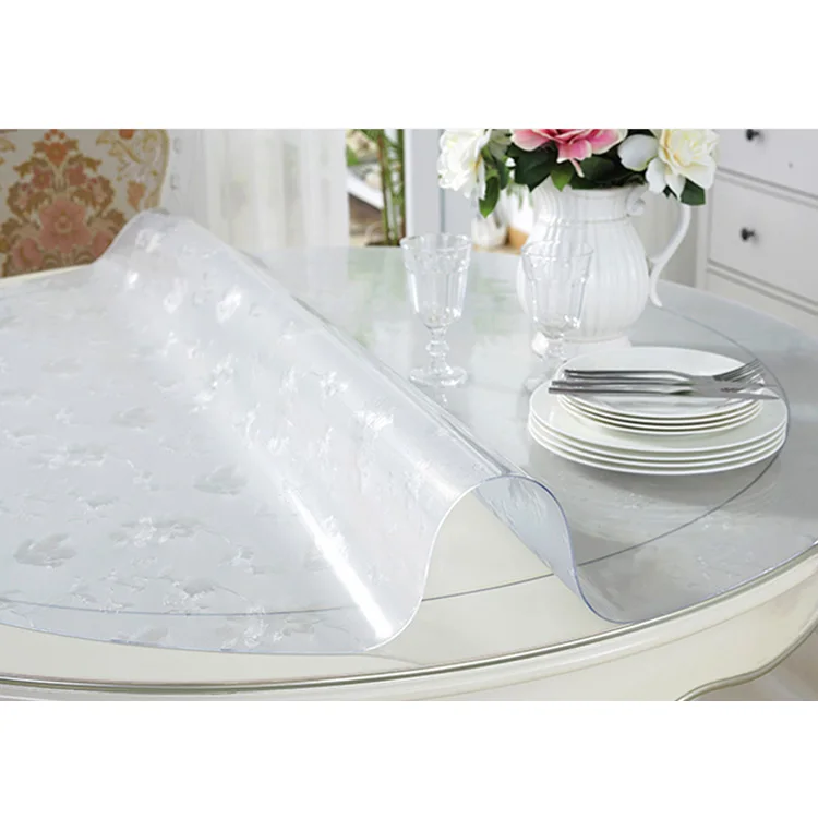 High Quality Thick Clear Plastic Tablecloths Printing Flower Clear Pvc