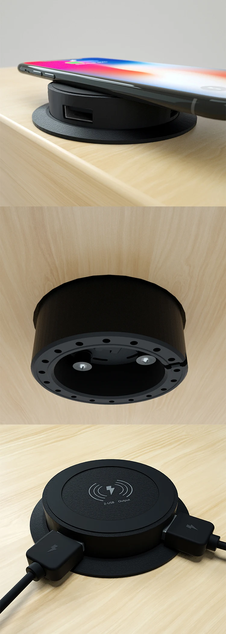 Embedded Furniture Qi 10w Desk Fast Wireless Charger Charging Pad Stand