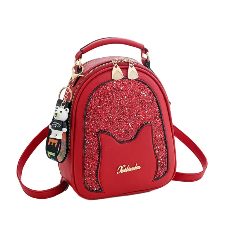 2020 new fashion girl shoulder bag Korean version of the wild sequin kitten student backpack