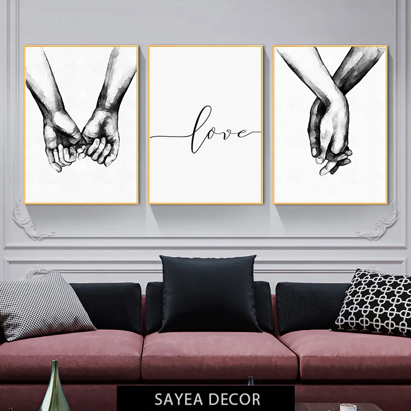 Decorative Painting 1PC Nordic Lover Black And White Canvas Holding Hands Poster 