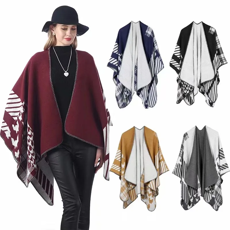 
Wholesale custom winter high quality double side jacquard shawl cashmere scarf pashmina turkish women cloak 