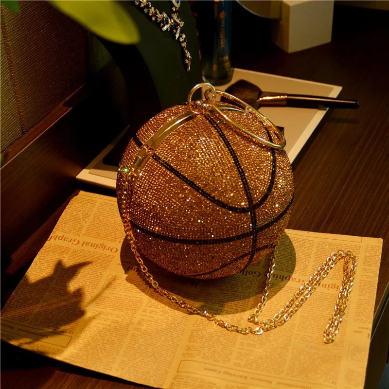 New Crystal Black Color Basket Ball Purses Stone Wedding Round Ball